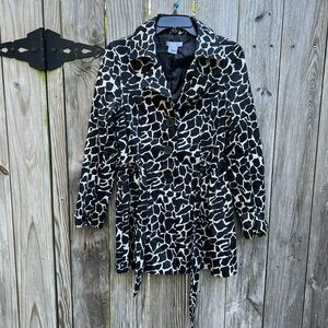 LUII ANTHROPOLOGIE Giraffe Print Belted Trench Coat Jacket Women’s Small